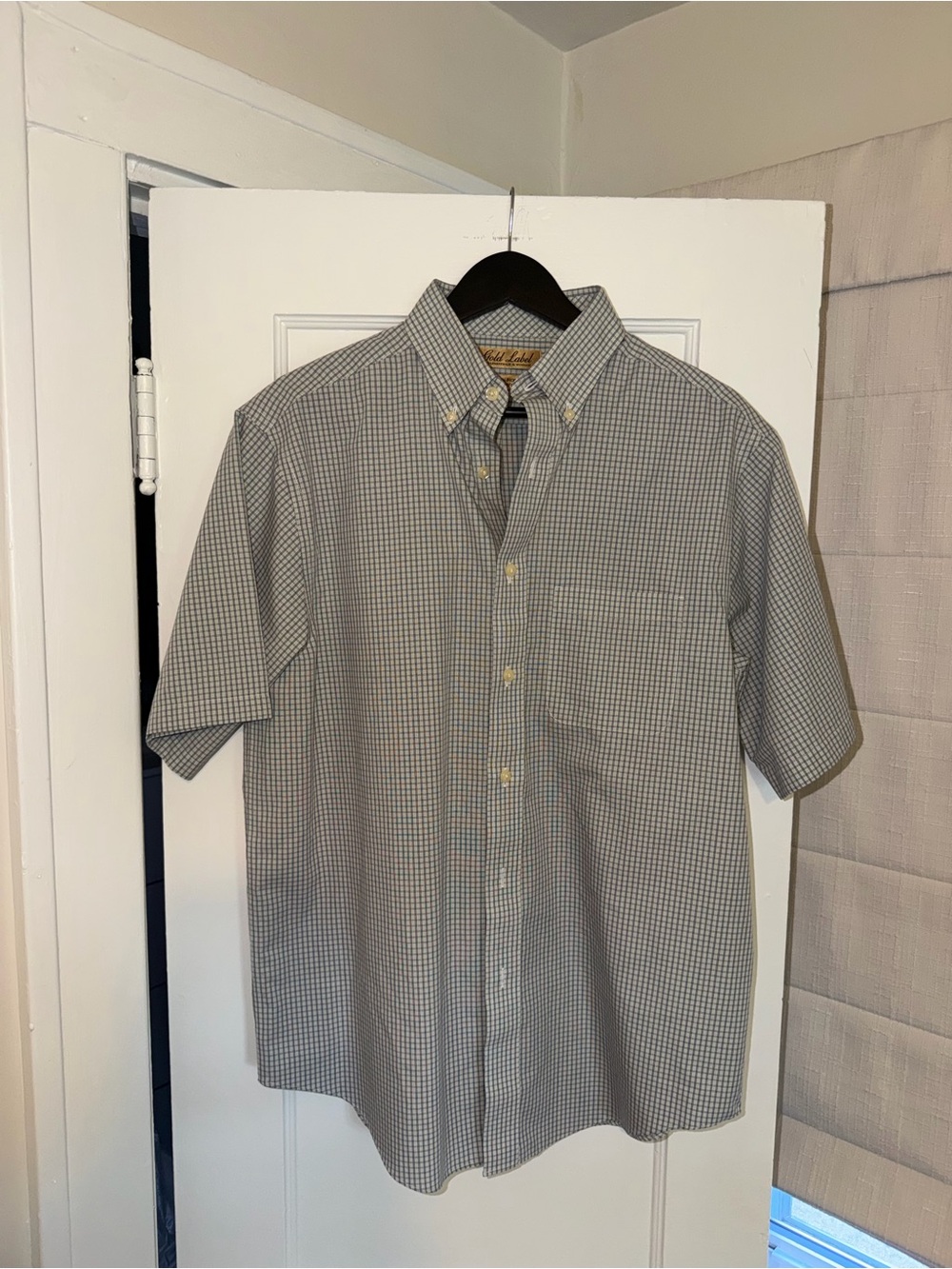 Men's Short-Sleeve Check Button-Down Shirt - Gray/White